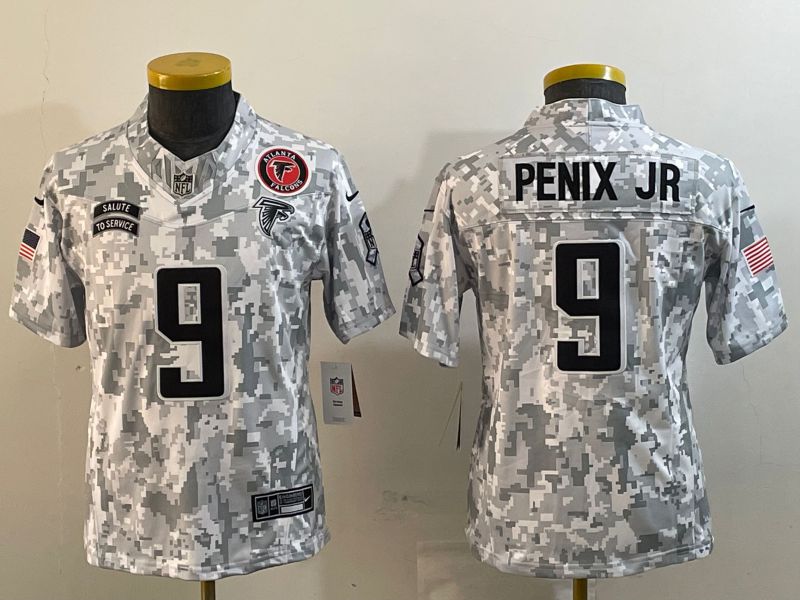 Youth Atlanta Falcons #9 Penix jr Nike Arctic Camo 2024 Salute to Service Limited NFL Jersey style 1->youth nfl jersey->Youth Jersey